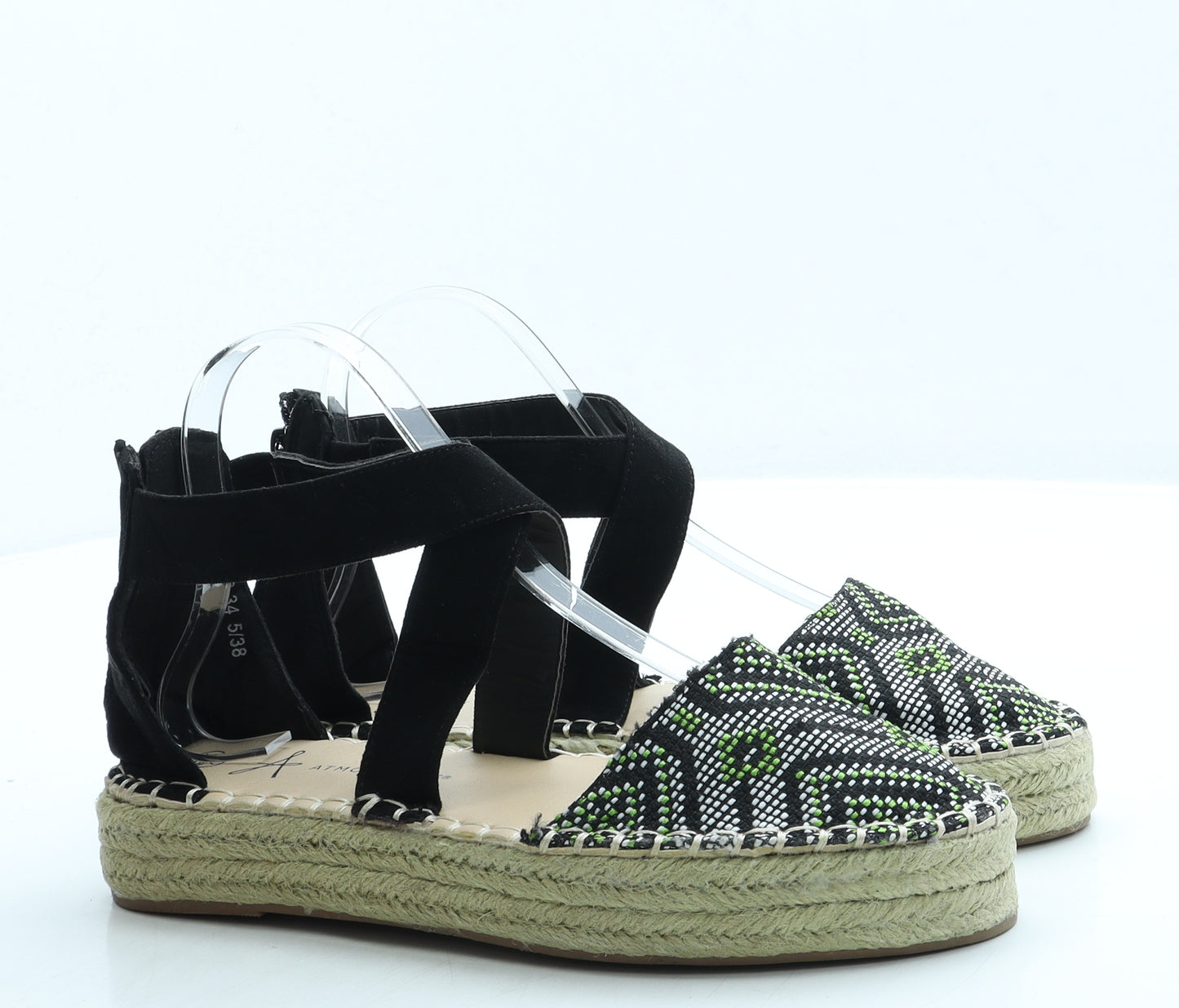 Atmosphere Womens Black Geometric Polyester Espadrille Sandal UK 5 38