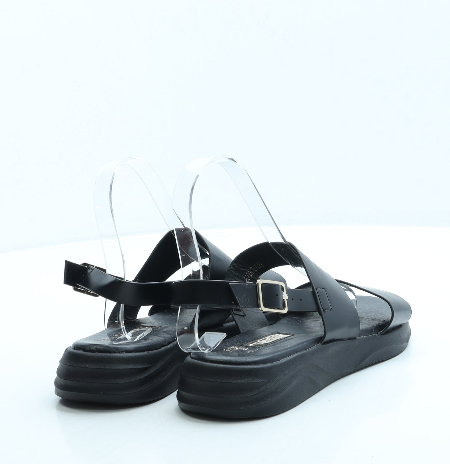 Primark Womens Black Leather Slingback Sandal UK 4 37 US 6