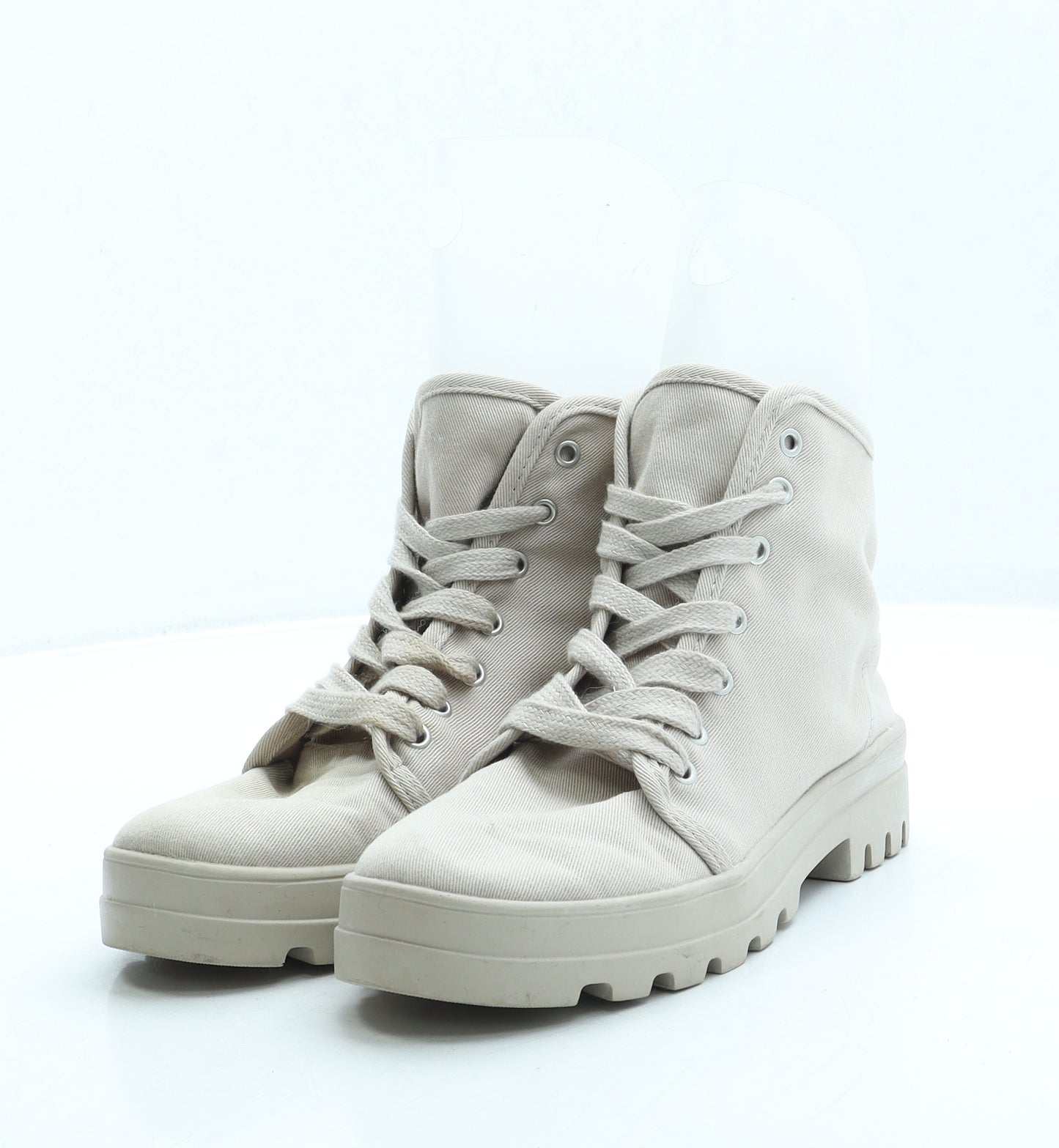 Primark Womens Beige Polyester Combat Boot UK 5 38 US 7