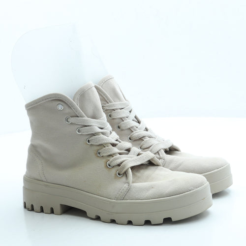 Primark Womens Beige Polyester Combat Boot UK 5 38 US 7