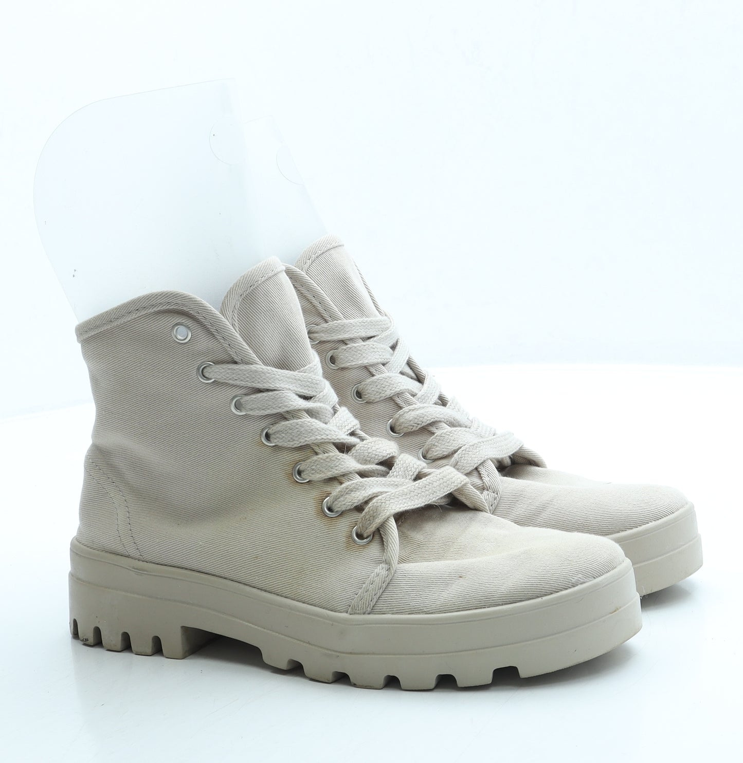 Primark Womens Beige Polyester Combat Boot UK 5 38 US 7