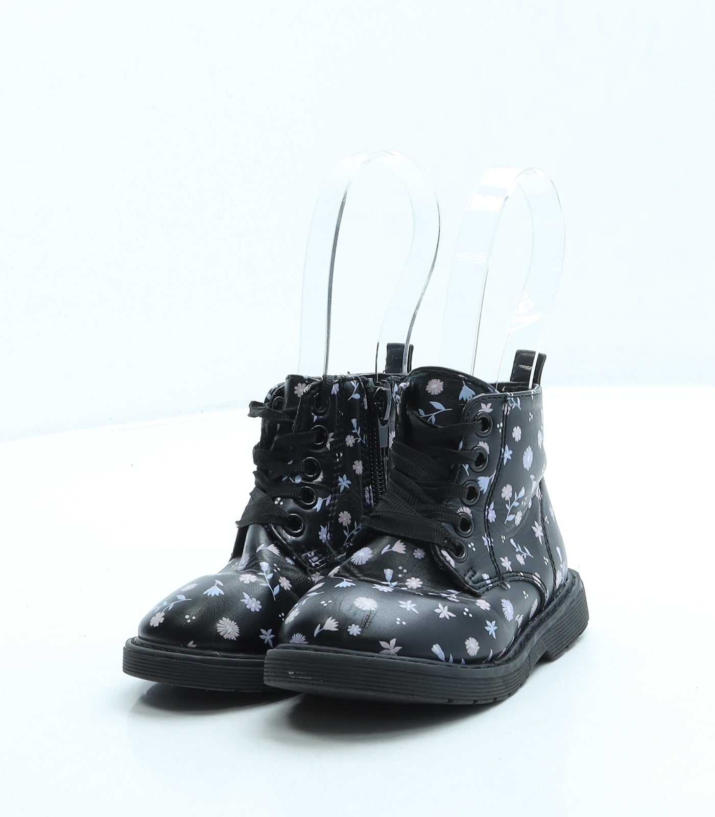 Dunnes Girls Black Floral Leather Combat Boot UK 5 21