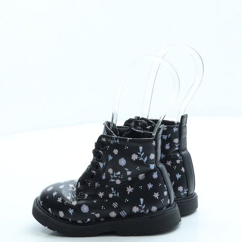 Dunnes Girls Black Floral Leather Combat Boot UK 5 21