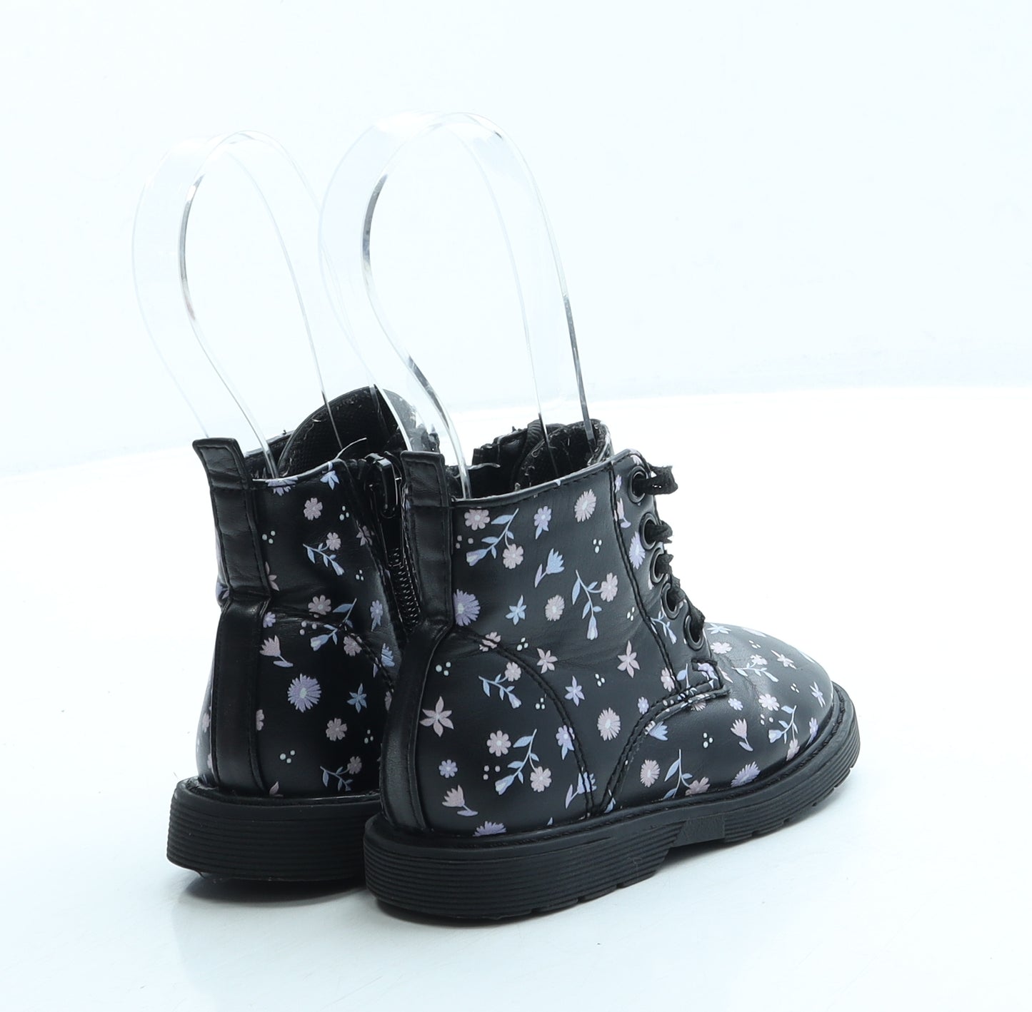 Dunnes Girls Black Floral Leather Combat Boot UK 5 21
