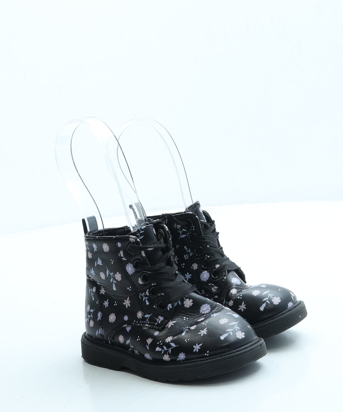 Dunnes Girls Black Floral Leather Combat Boot UK 5 21
