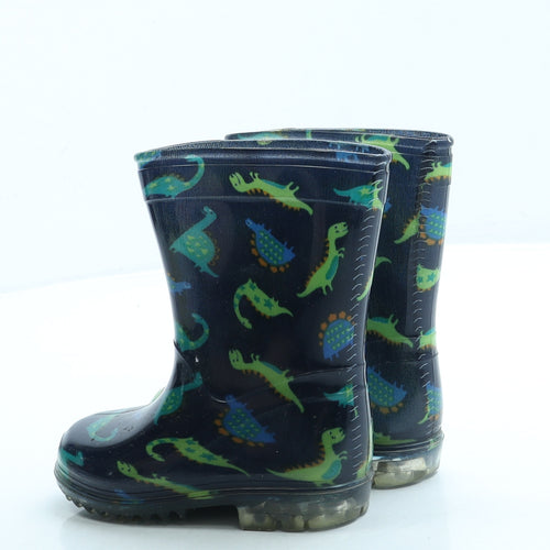 Preworn Boys Blue Geometric Rubber Wellies Boot UK 5 - Dinosaur