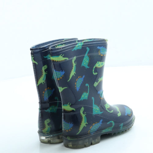 Preworn Boys Blue Geometric Rubber Wellies Boot UK 5 - Dinosaur