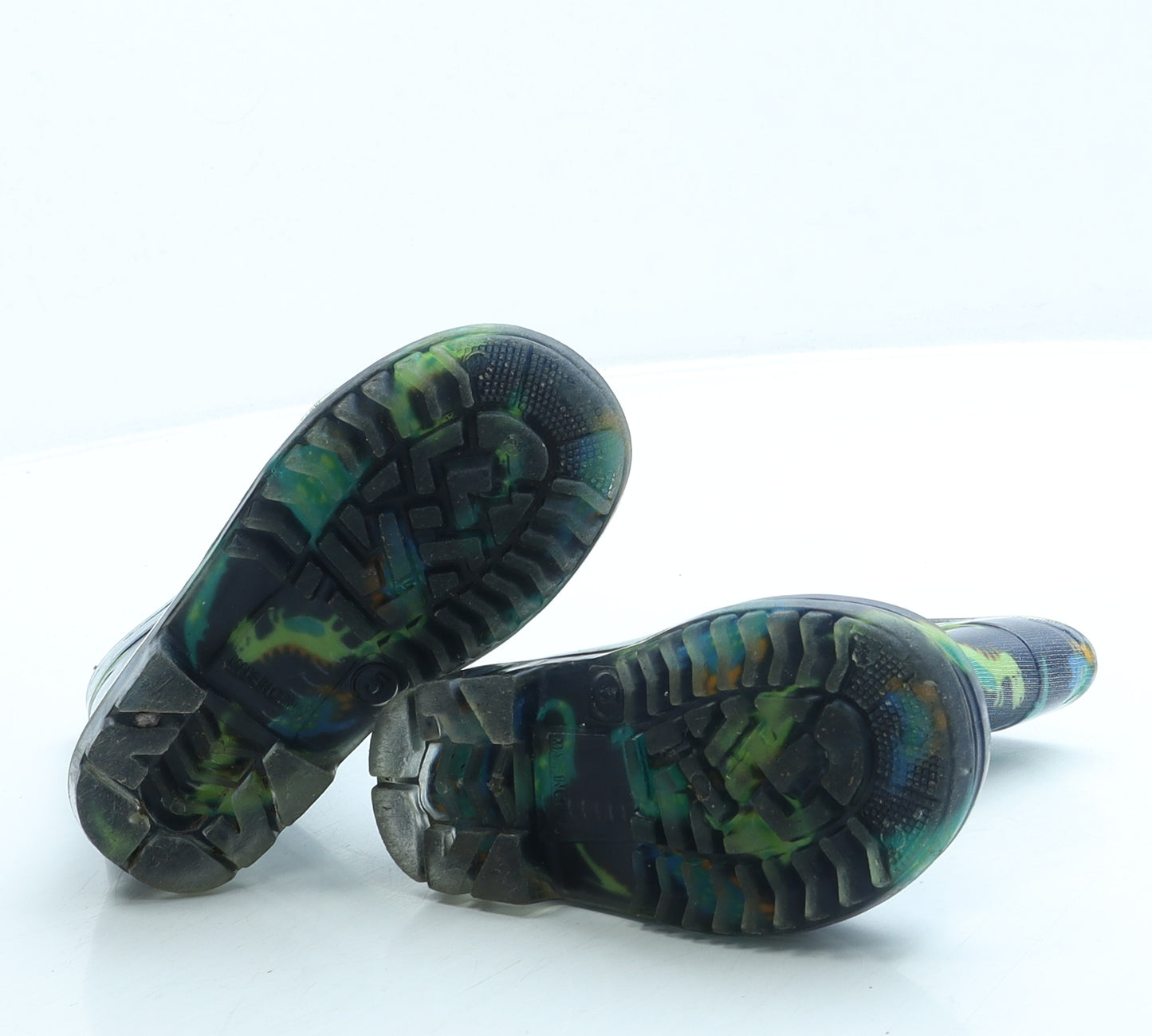 Preworn Boys Blue Geometric Rubber Wellies Boot UK 5 - Dinosaur