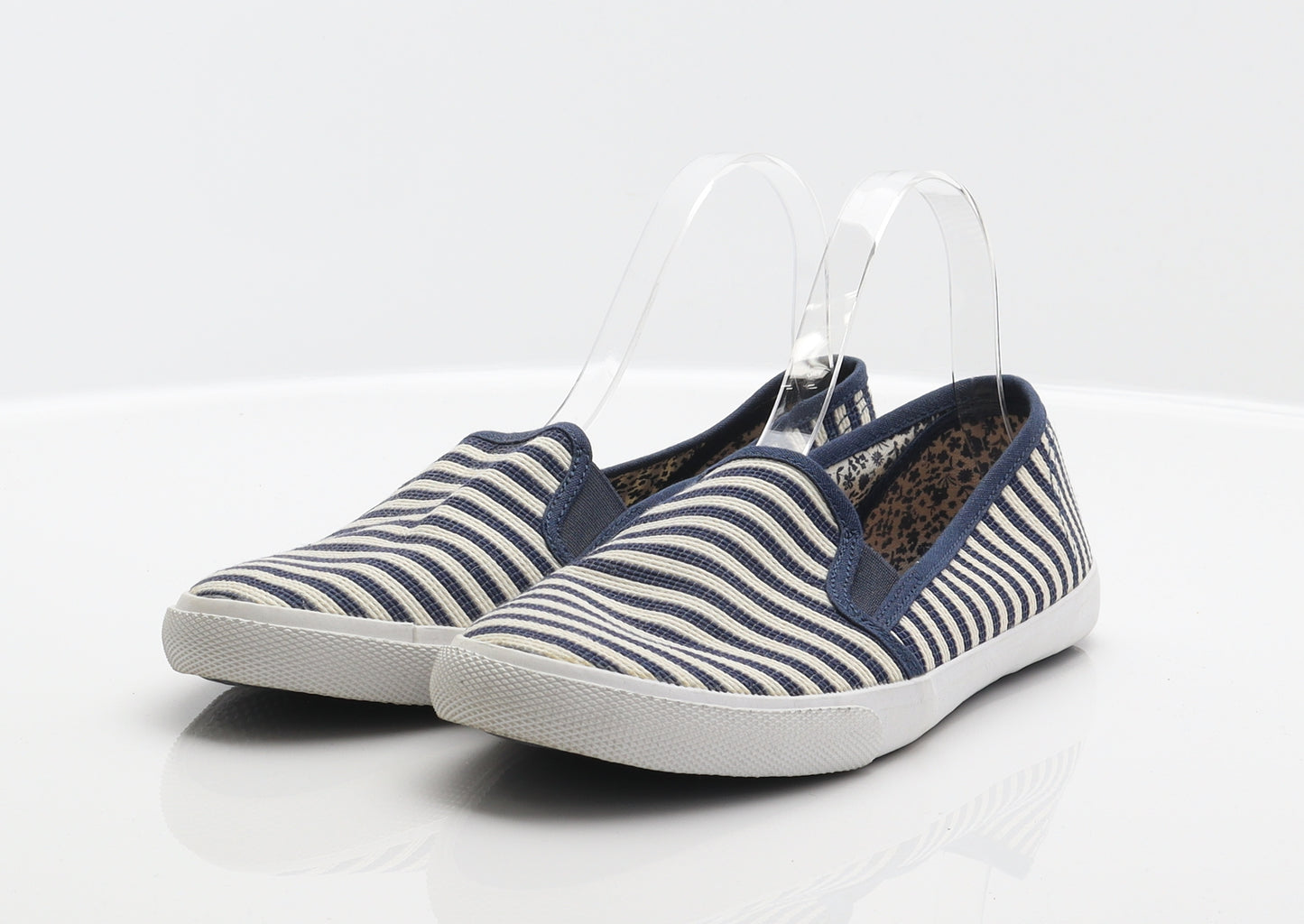 F&F Womens Blue Striped Fabric Loafer Flat UK 6.5 40