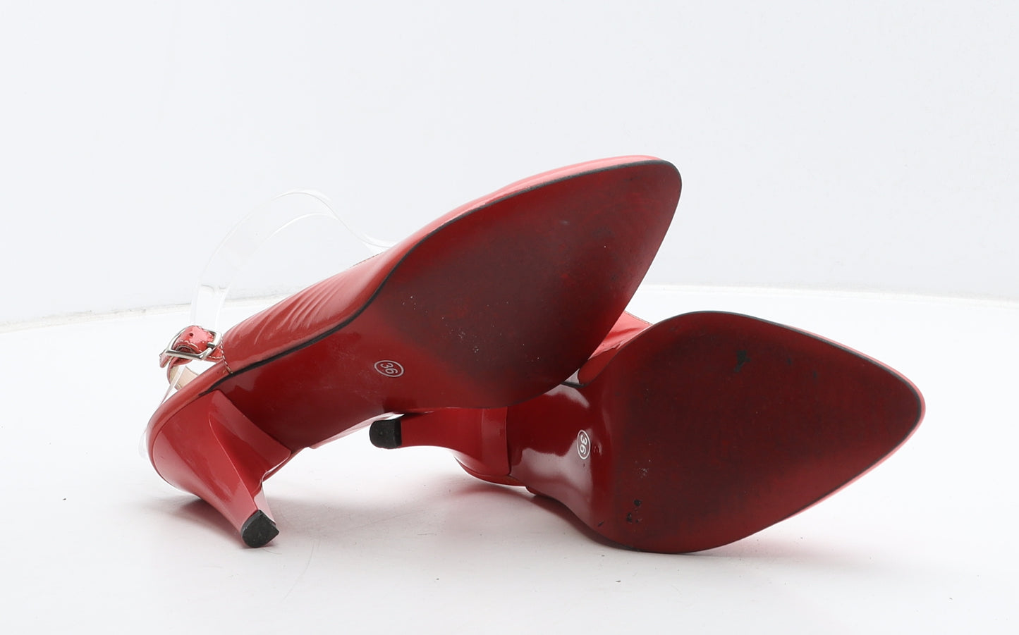 Preworn Womens Red Vinyl Slingback Heel UK 3 36