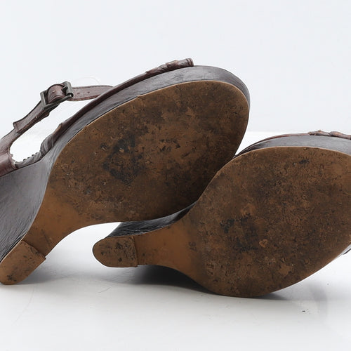 Preworn Womens Brown Geometric Leather Strappy Heel UK 4 37