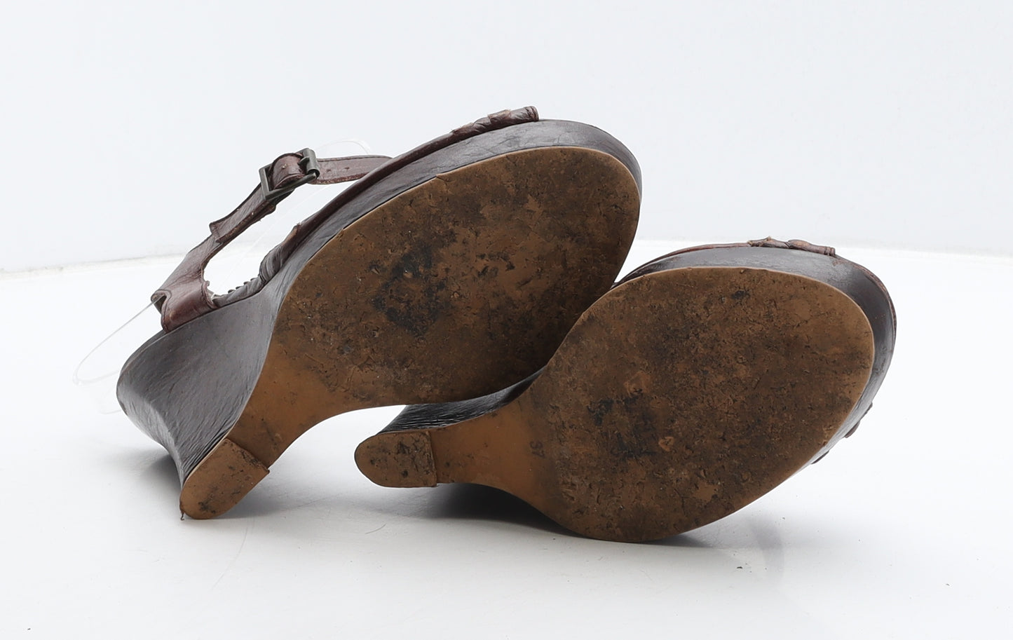 Preworn Womens Brown Geometric Leather Strappy Heel UK 4 37