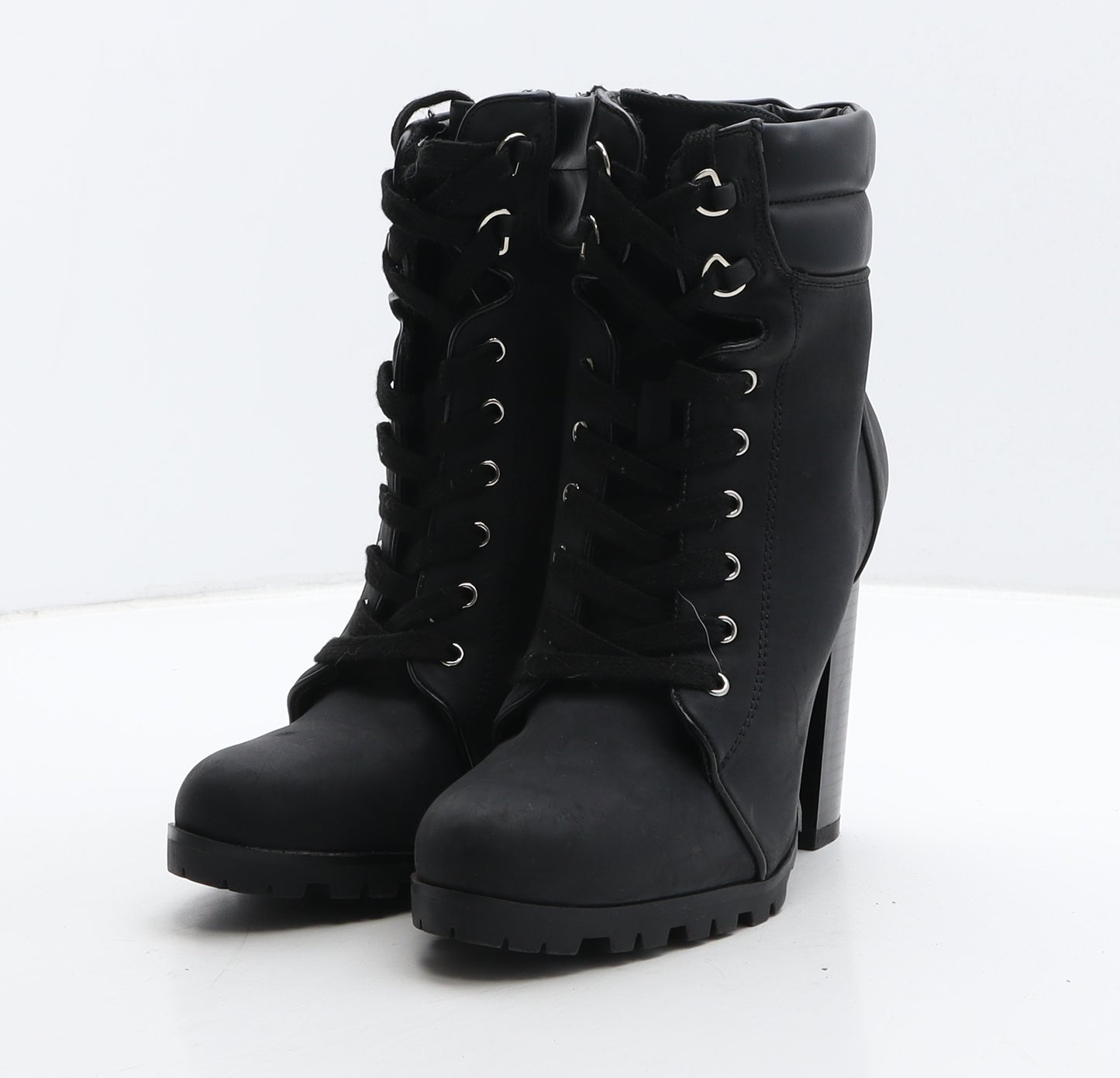 JustFab Womens Black Leather Combat Boot UK 4 36.5