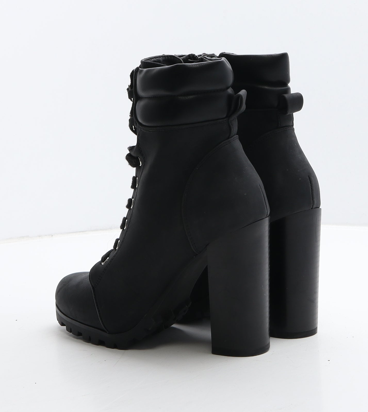 JustFab Womens Black Leather Combat Boot UK 4 36.5