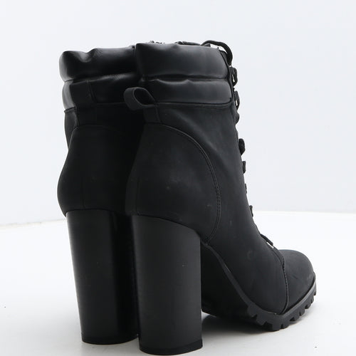 JustFab Womens Black Leather Combat Boot UK 4 36.5