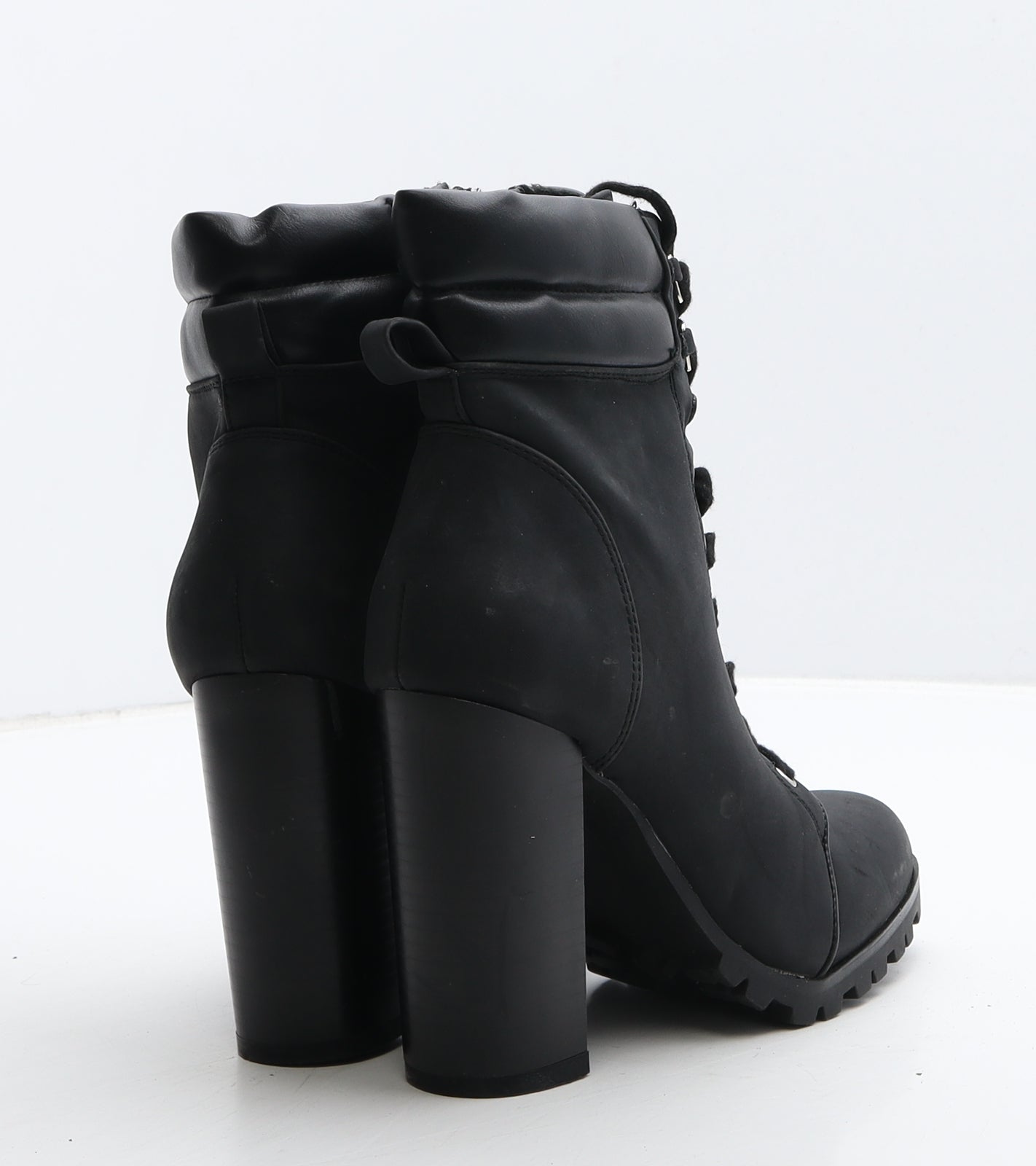 JustFab Womens Black Leather Combat Boot UK 4 36.5