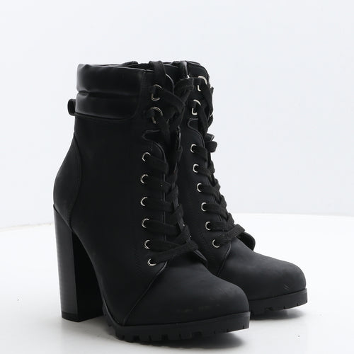 JustFab Womens Black Leather Combat Boot UK 4 36.5