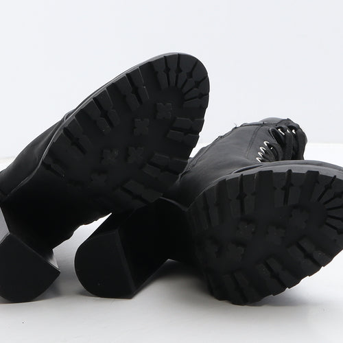 JustFab Womens Black Leather Combat Boot UK 4 36.5