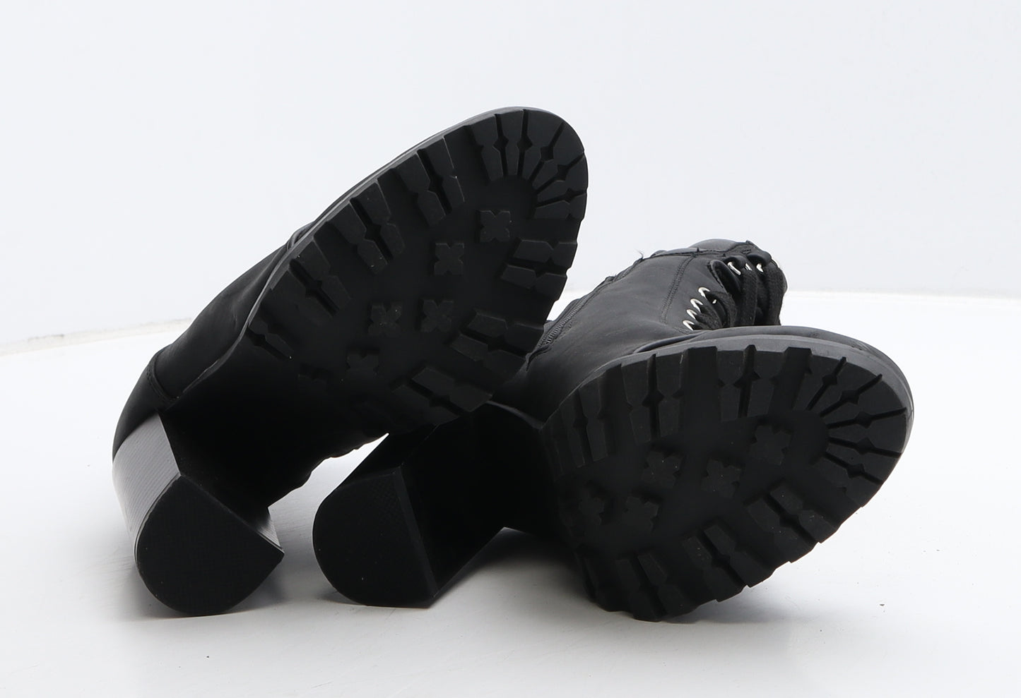 JustFab Womens Black Leather Combat Boot UK 4 36.5