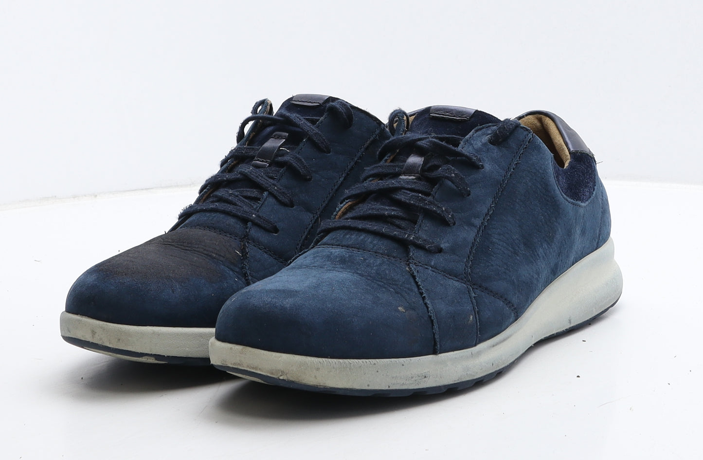 Clarks Mens Blue Leather Trainer Casual UK 7.5 41.5