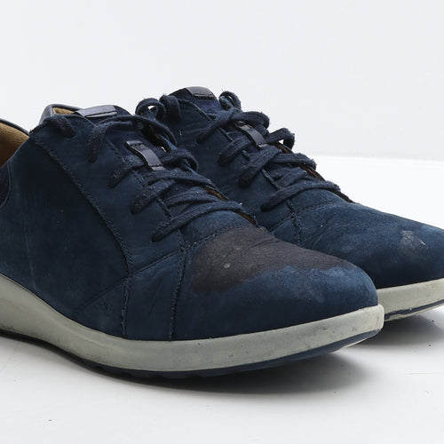 Clarks Mens Blue Leather Trainer Casual UK 7.5 41.5