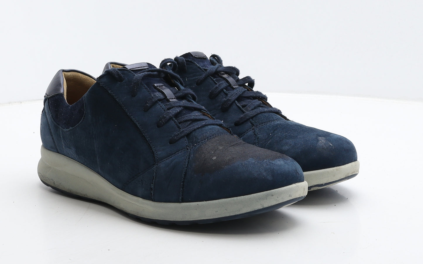 Clarks Mens Blue Leather Trainer Casual UK 7.5 41.5