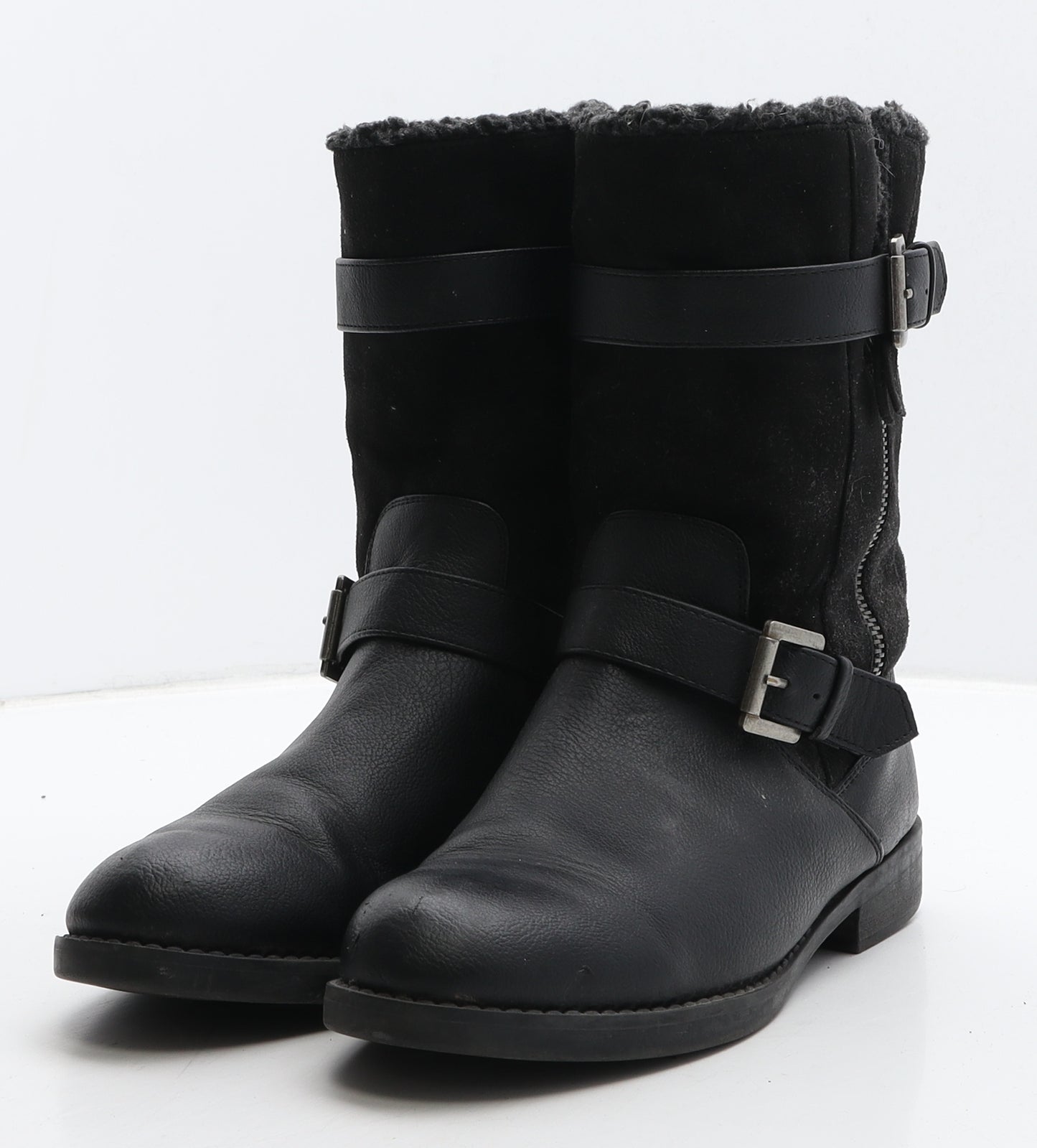 F&F Womens Black Leather Biker Boot UK 4 37