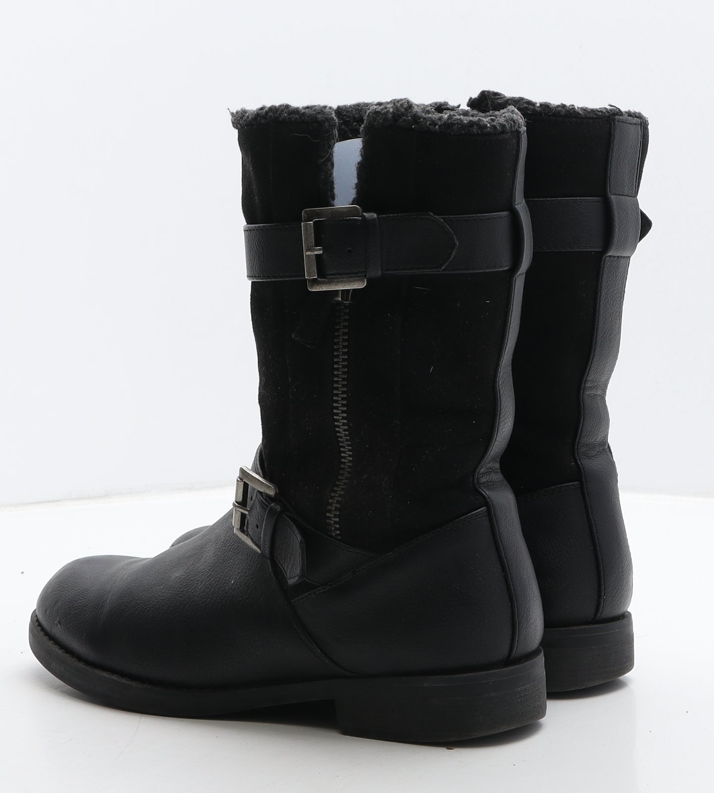 F&F Womens Black Leather Biker Boot UK 4 37