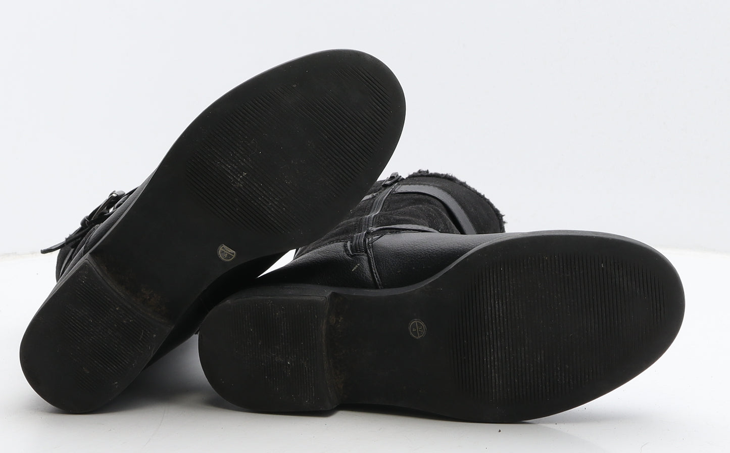 F&F Womens Black Leather Biker Boot UK 4 37