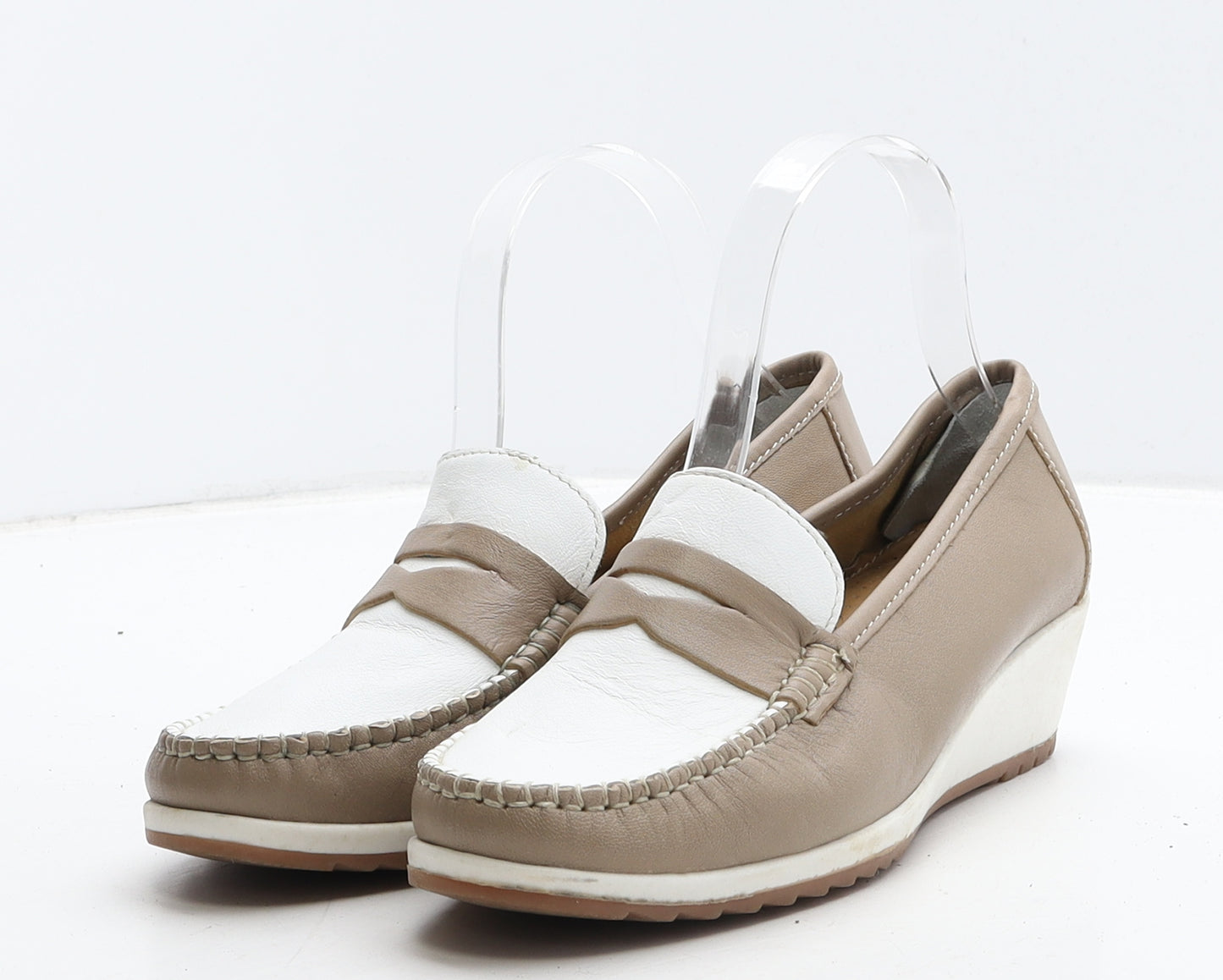 Pavers Womens Beige Colourblock Leather Loafer Casual UK 4 37