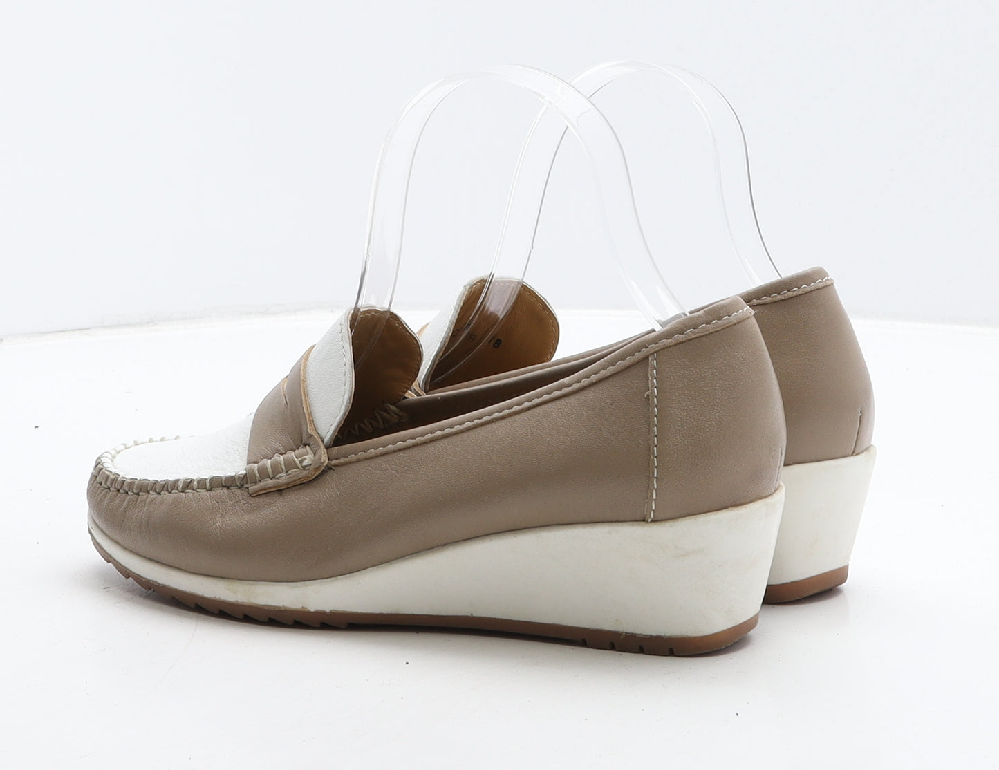 Pavers Womens Beige Colourblock Leather Loafer Casual UK 4 37
