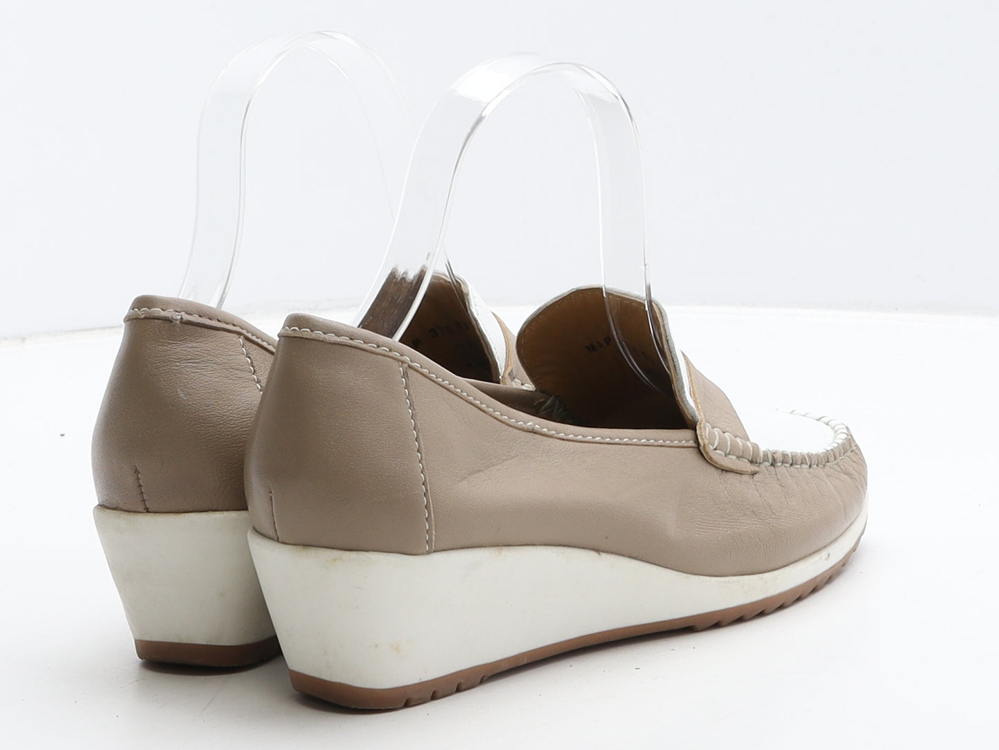 Pavers Womens Beige Colourblock Leather Loafer Casual UK 4 37