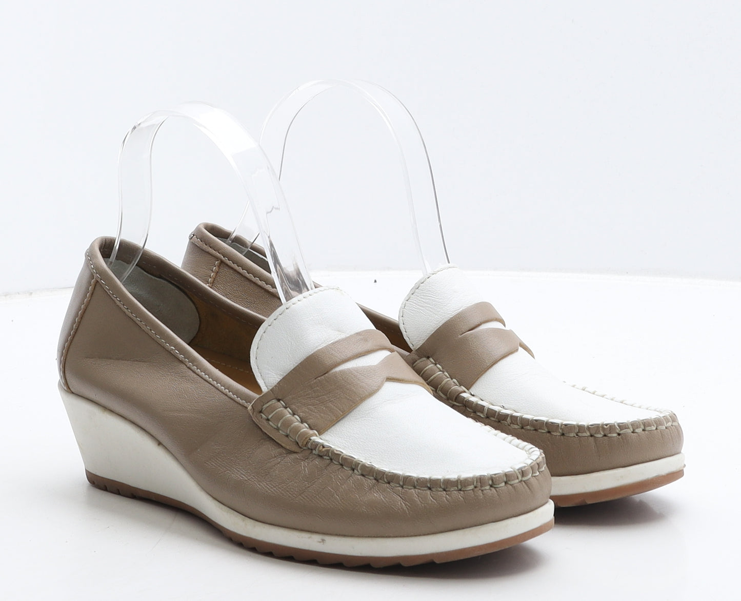 Pavers Womens Beige Colourblock Leather Loafer Casual UK 4 37