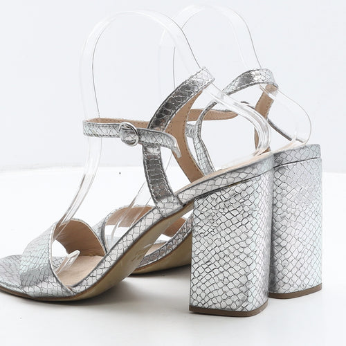 Primark Womens Silver Animal Print Synthetic Strappy Heel UK 5 38