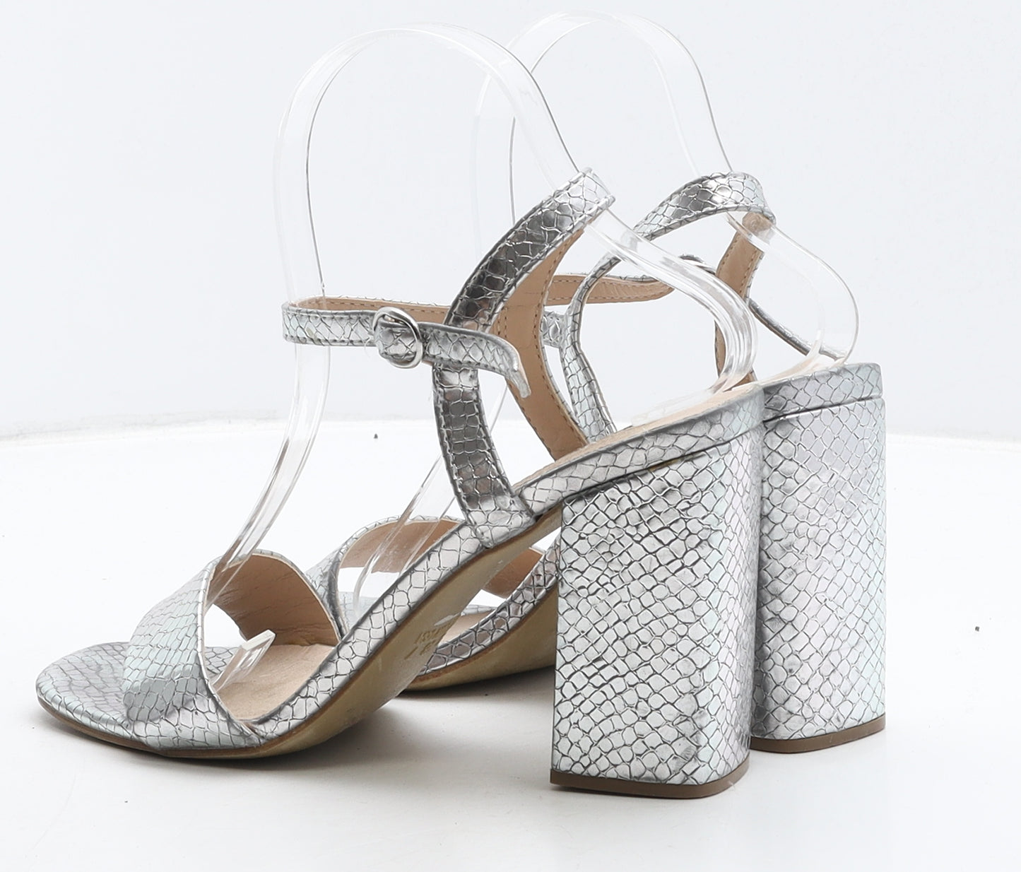 Primark Womens Silver Animal Print Synthetic Strappy Heel UK 5 38