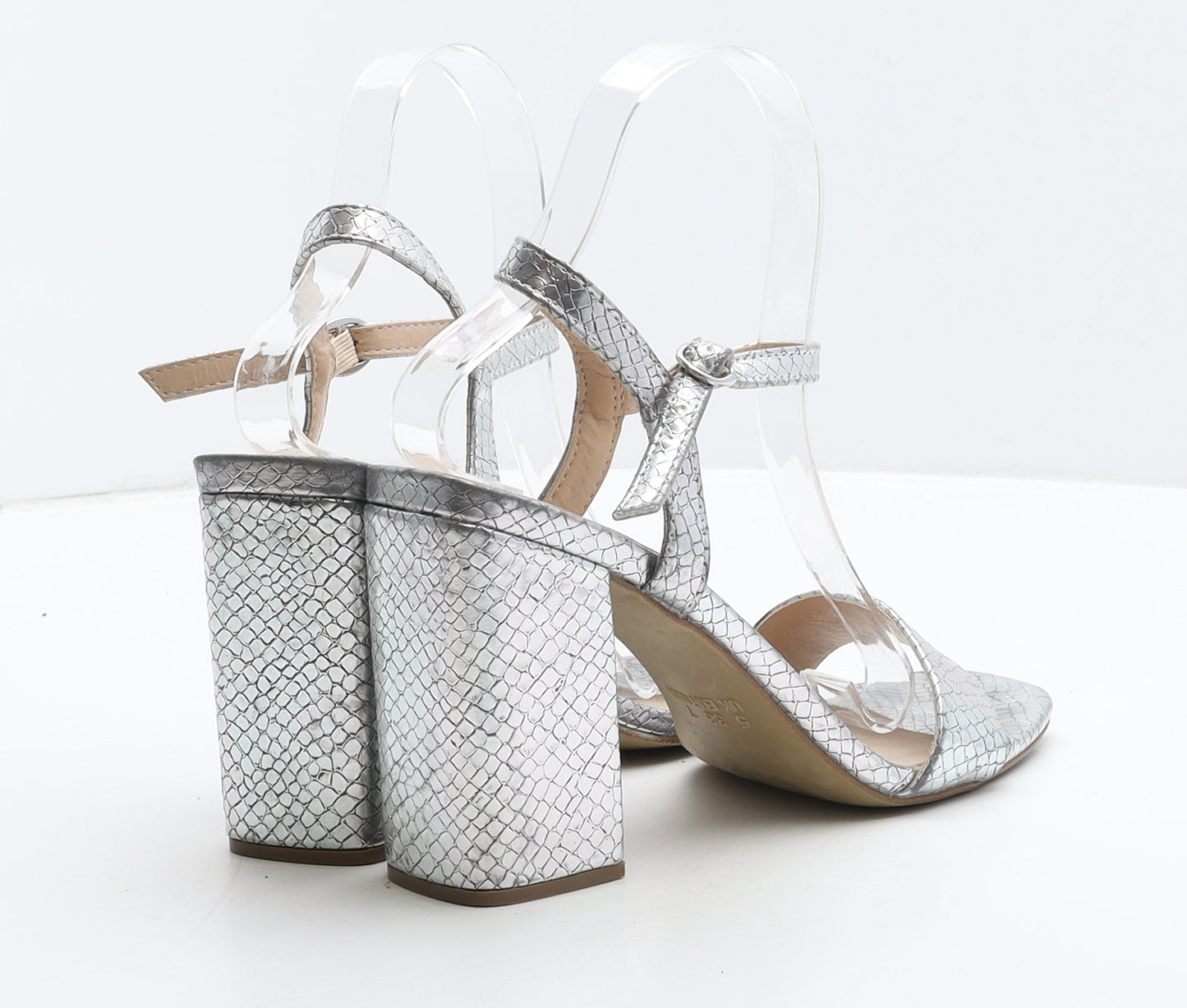 Primark Womens Silver Animal Print Synthetic Strappy Heel UK 5 38