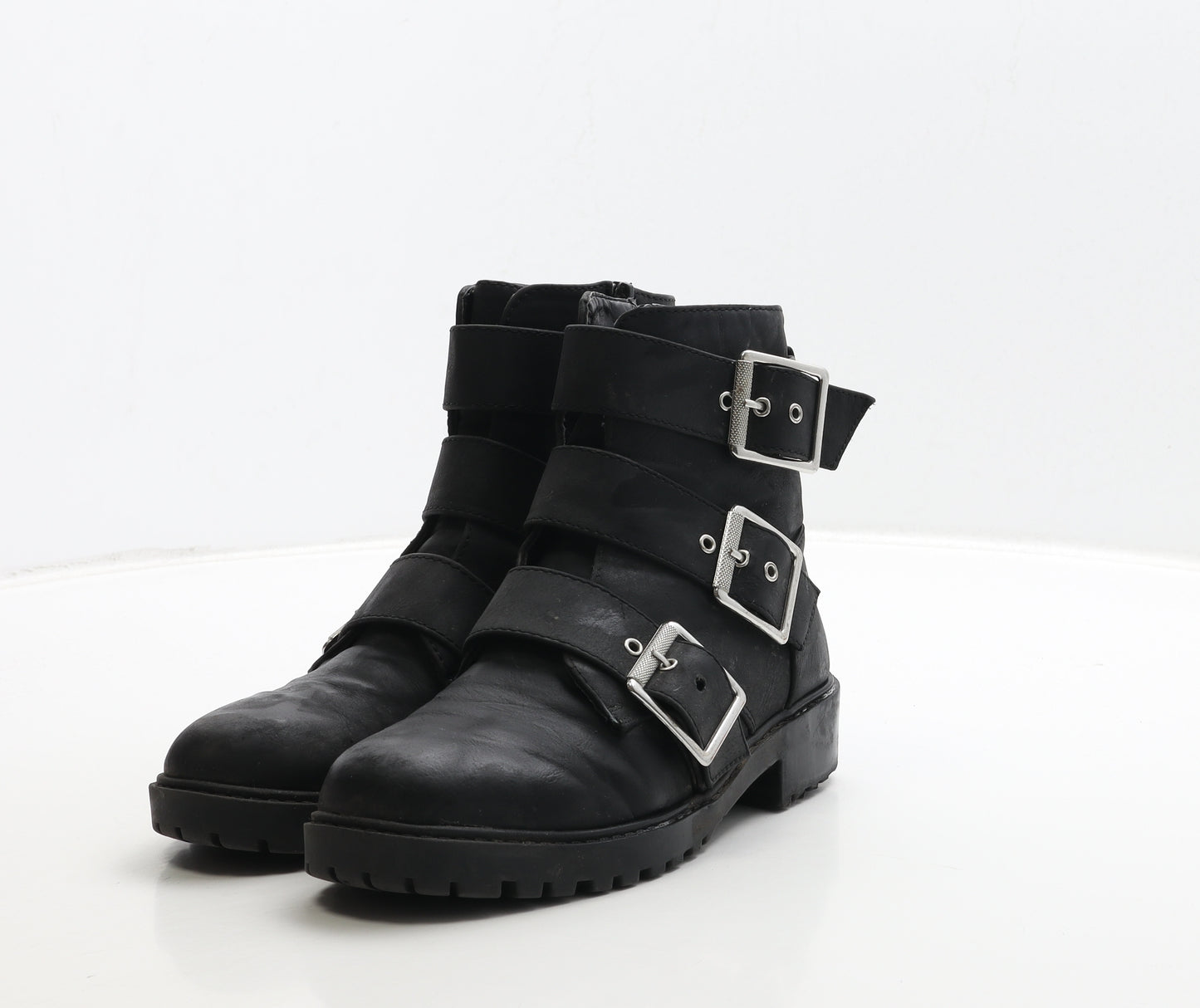 Primark Womens Black Leather Biker Boot UK 3 36