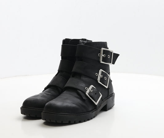 Primark Womens Black Leather Biker Boot UK 3 36