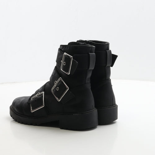 Primark Womens Black Leather Biker Boot UK 3 36
