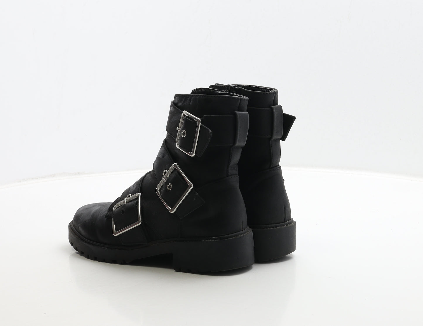 Primark Womens Black Leather Biker Boot UK 3 36