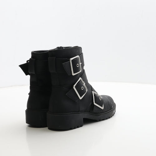 Primark Womens Black Leather Biker Boot UK 3 36