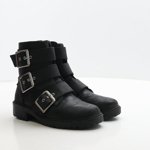 Primark Womens Black Leather Biker Boot UK 3 36