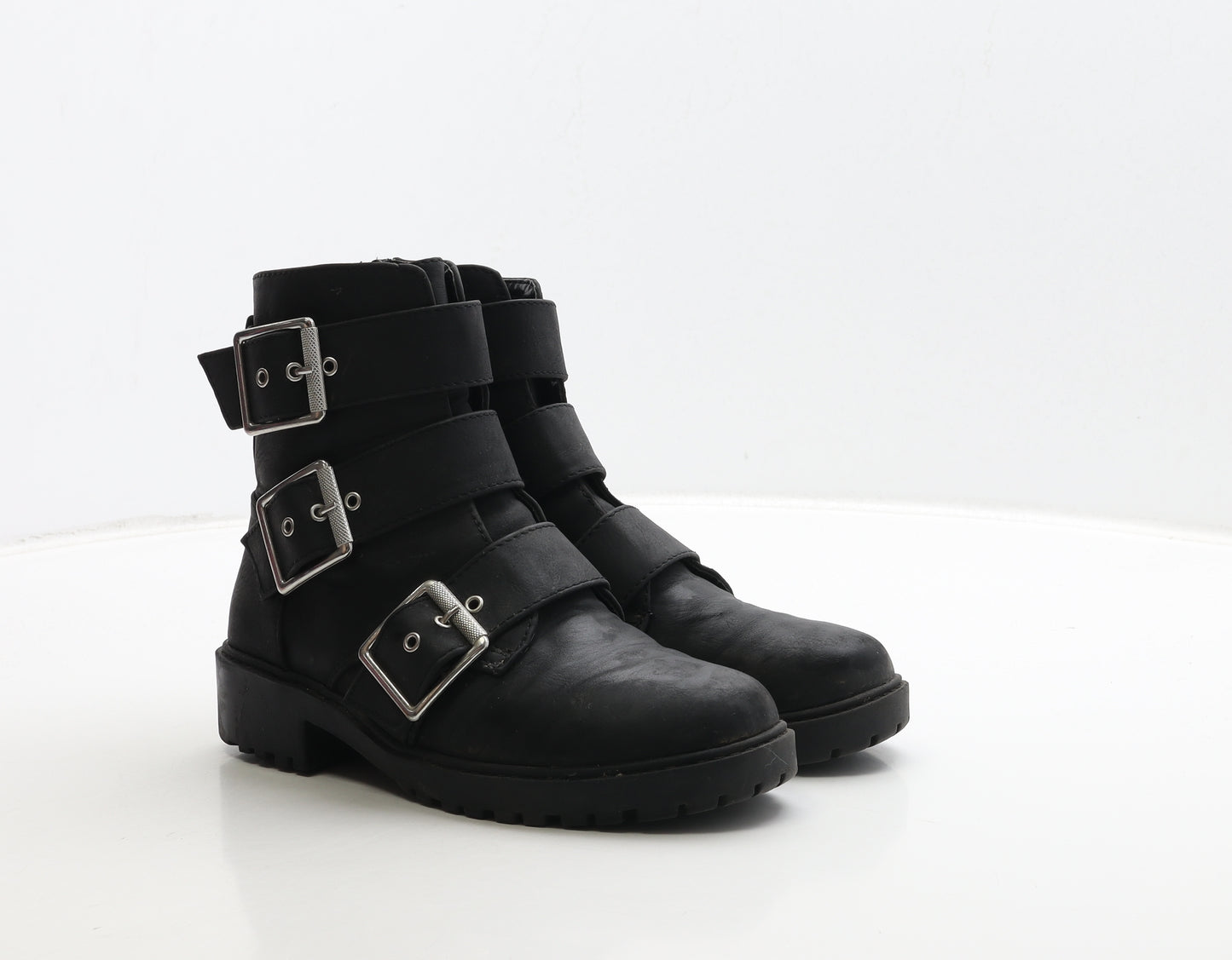Primark Womens Black Leather Biker Boot UK 3 36