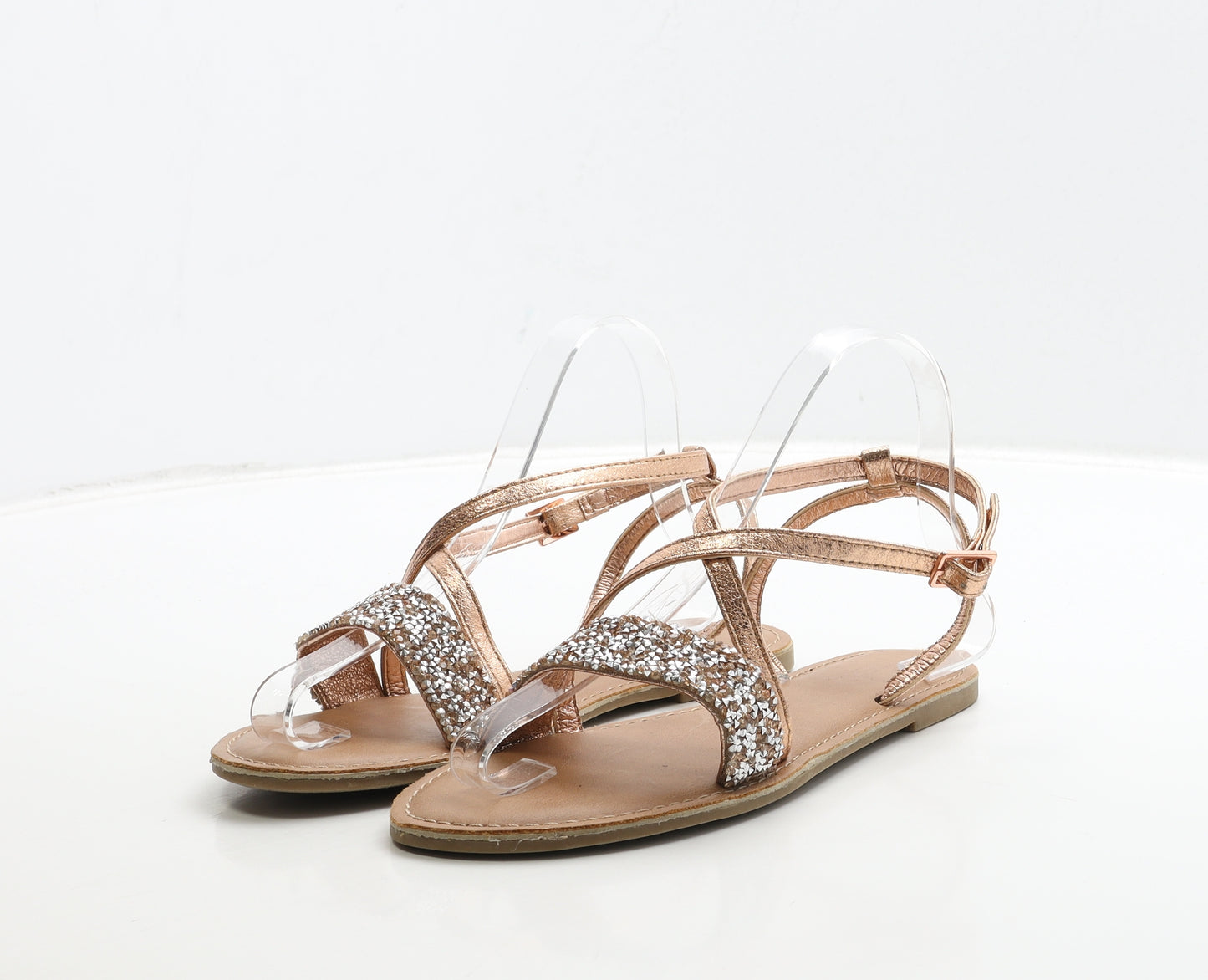 NEXT Womens Gold Leather Strappy Sandal UK 5