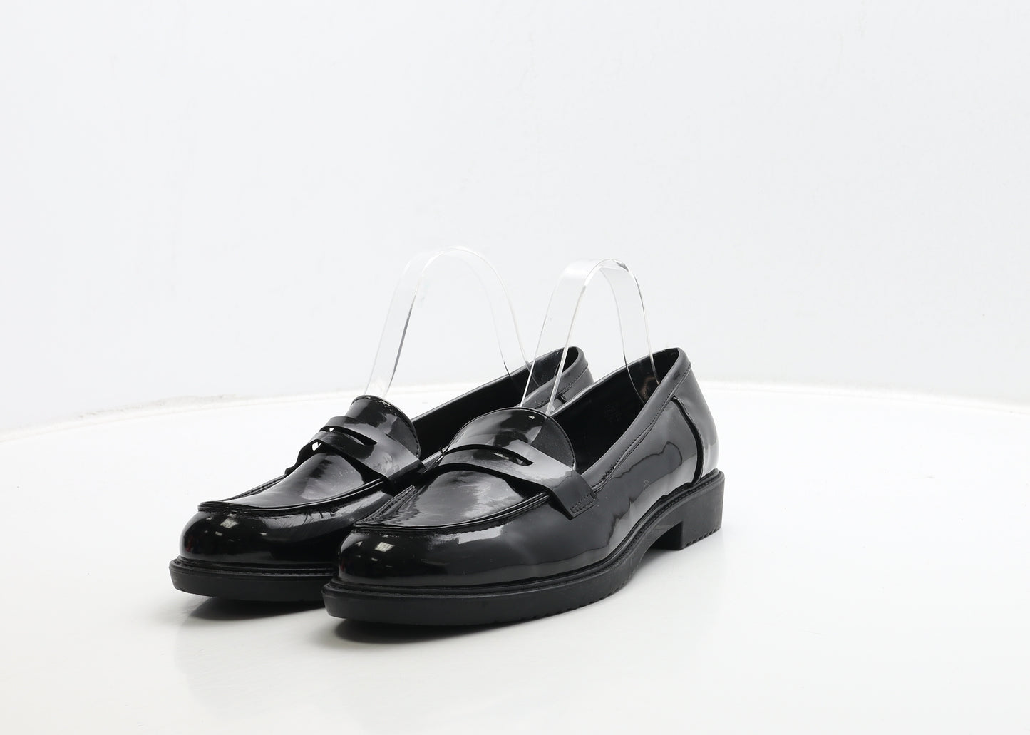 F&F Womens Black PVC Loafer Flat UK 7 40