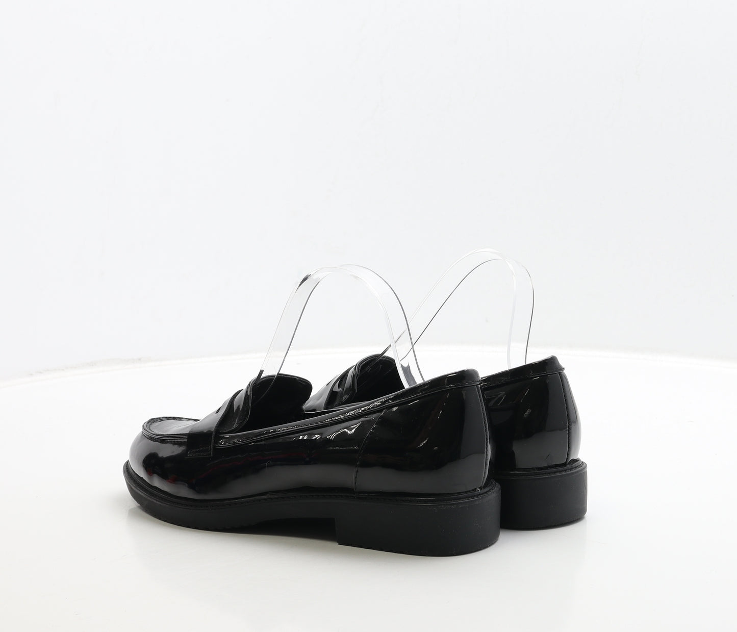 F&F Womens Black PVC Loafer Flat UK 7 40
