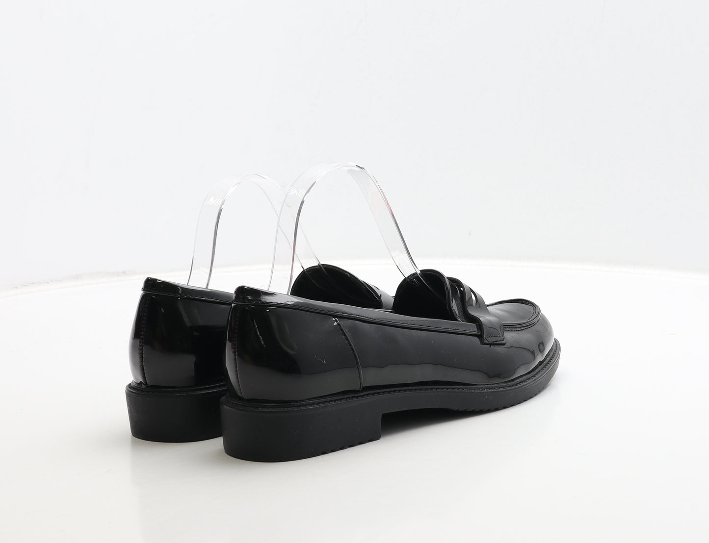 F&F Womens Black PVC Loafer Flat UK 7 40