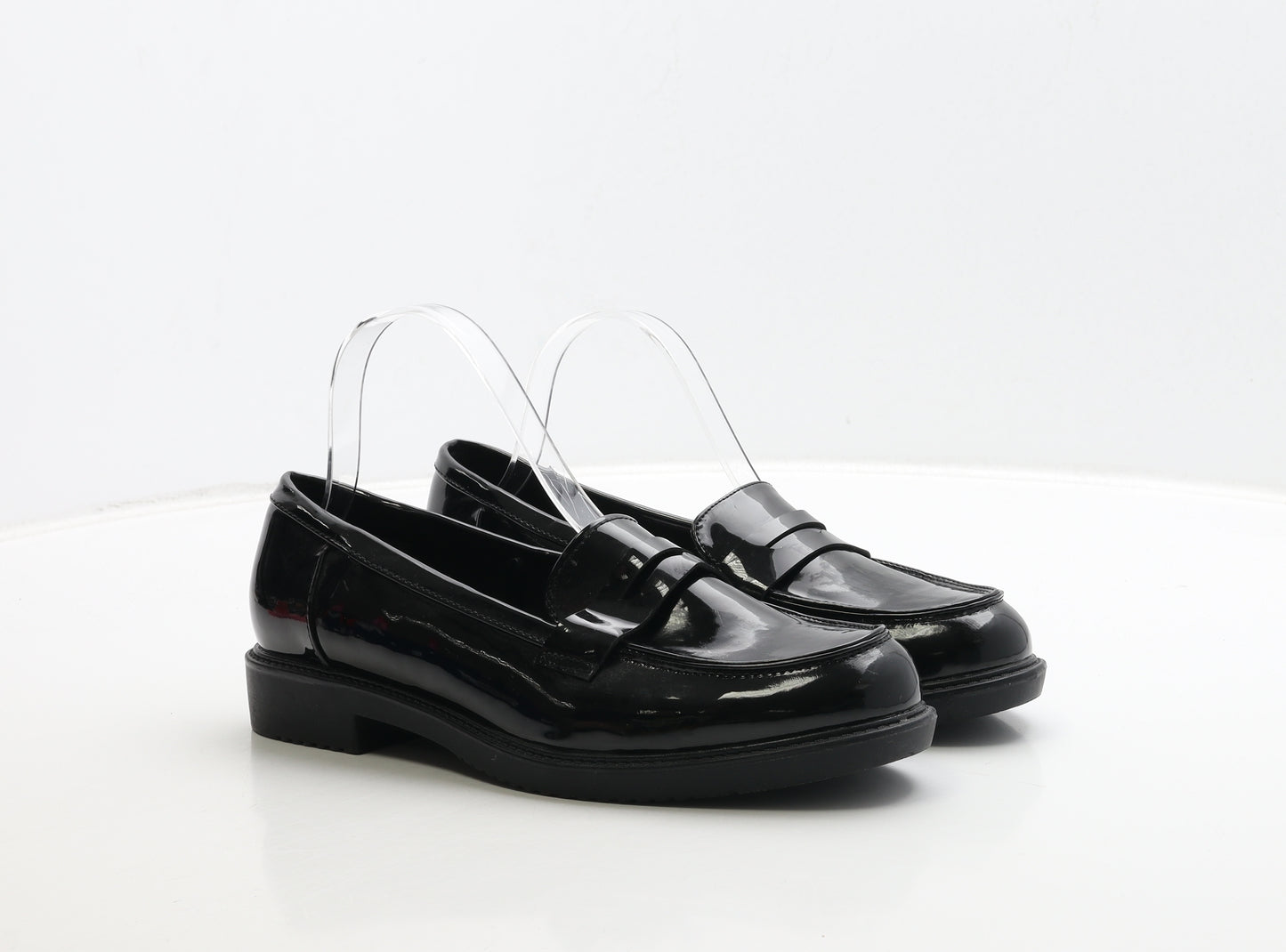F&F Womens Black PVC Loafer Flat UK 7 40
