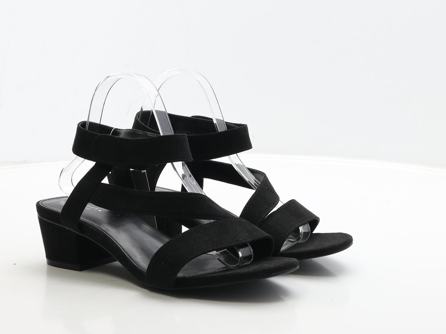 Matalan Womens Black Suede Strappy Heel UK 7 40 - Wide Fit