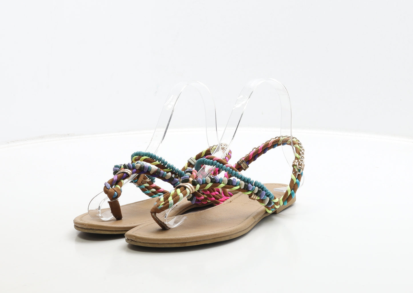 Atmosphere Womens Multicoloured Polyester Thong Sandal UK 4 37 - Chain Detail